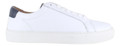 Thomas Crick Evers Mens Casual Lace Up Smart Leather Cupsole Trainers, white leather sneakers with navy heel detail and white laces.