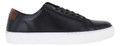 Thomas Crick Evers Mens Casual Lace Up Smart Leather Cupsole Trainers, black leather sneakers with brown heel detail and white sole.