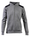 Caterpillar Essential Mens Work Pull Over Sweat Shirt Hoodie, Grey sweatshirt with black shoulder accents and front kangaroo pocket.