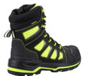 Amblers Safety Amblers Beacon Mens Zip Up Hi-Viz Composite Toe/Midsole S3 Boots, high-visibility black and yellow safety boots with waterproof design, supportive ankle collar, and reinforced toe cap.