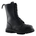Grinders Herald CS Mens Classic 14 Eyelet Goodyear Steel Toe Boots, black leather combat boot with lace-up design and rugged sole.