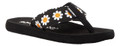 Rocket Dog Adios Womens Casual Flip Flop Toe Post Sandals, black sandal with daisy flower pattern strap.