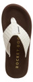 Rocket Dog Adios Womens Casual Flip Flop Toe Post Sandals, view from above showing the brown sole and white textured strap with a brand tag.