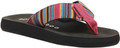 Rocket Dog Adios Womens Casual Flip Flop Toe Post Sandals, colorful striped fabric strap and black sole.