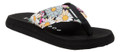 Rocket Dog Adios Womens Casual Flip Flop Toe Post Sandals, black flip flop with floral patterned strap featuring daisies in white, pink, and yellow.