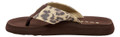 Rocket Dog Adios Womens Casual Flip Flop Toe Post Sandals, featuring a leopard print strap and a comfortable brown cushioned sole for everyday wear.