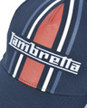 Lambretta Original Classic Logo Target Baseball Cap, navy blue cap with embroidered red and white target design and Lambretta logo.