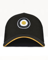 Lambretta Original Classic Logo Target Baseball Cap, black cap with embroidered target logo on front and yellow accent on brim.