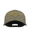 Lambretta Original Classic Logo Target Baseball Cap, olive green cap with yellow embroidery of Lambretta Originals London logo