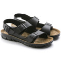Birkenstock Kano Birko Flor Mens Work Kitchen Garden Sandals - Regular Width, black adjustable straps and cushioned cork footbed.