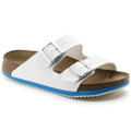 Birkenstock Arizona Super Grip Mens Work Kitchen Garden Sandals - Regular Width, white sandal with adjustable buckles and cork footbed.