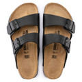 Birkenstock Arizona Prof Mens Work Kitchen Garden Sandals - Regular Width, black leather strap sandals with adjustable buckles and cork footbed.