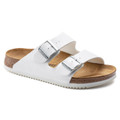 Birkenstock Arizona Prof Mens Work Kitchen Garden Sandals - Regular Width, white sandals with adjustable buckles and cushioned cork footbed.