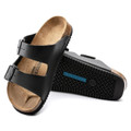 Birkenstock Arizona Prof Mens Work Kitchen Garden Sandals - Regular Width, black leather sandals with adjustable straps and contoured cork footbed for comfort.