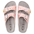 Birkenstock Arizona ESD Womens Work Kitchen Garden Sandals - Narrow Width, pink floral patterned slip-on sandals with adjustable straps and removable insoles.
