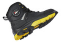 Himalayan Mens 6'' Vibram Side-Zip Safety Non-Metallic Ankle Boots, black safety boots with yellow and black tread sole and side zip design.