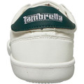 Lambretta Vulkan Mens Casual Smart Lace Up Canvas Pump Trainers, close-up of the back of the sneaker showing the embroidered Lambretta logo on a green leather patch.