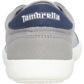 Lambretta Vulkan Mens Casual Smart Lace Up Canvas Pump Trainers, back view showing blue and grey fabric detail and embroidered Lambretta logo.