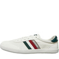 Lambretta Vulkan Mens Casual Smart Lace Up Canvas Pump Trainers, white sneaker with red, green, and black stripe details.