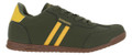Lambretta Tackle Mens Casual Smart Lace Up Retro Trainers, green with yellow and black striped details and brown sole.