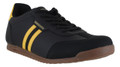Lambretta Tackle Mens Casual Smart Lace Up Retro Trainers, black and yellow casual sneakers with lace-up design and durable rubber sole.