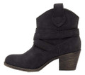 Rocket Dog Satire Womens Classic Cowboy Pull On Western Boots, black ankle boots with wraparound straps and a chunky heel.
