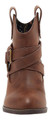 Rocket Dog Satire Womens Classic Cowboy Pull On Western Boots, front view of a brown leather ankle boot with decorative straps and buckle, showcasing a Western style design.