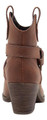 Rocket Dog Satire Womens Classic Cowboy Pull On Western Boots, rear view showing brown leather ankle boot with a stacked heel and pull-on straps.