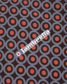 Lambretta Mens Geometric Target Retro Mod Ska Casual T-Shirt, close-up image showing a repeating pattern of orange targets surrounded by grey circles on a dark background.