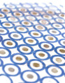 Lambretta Mens Geometric Target Retro Mod Ska Casual T-Shirt, close-up of the fabric pattern with blue circles and beige centers.