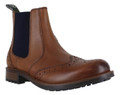 Frank James Fulham Men's Pull On Dealer Chelsea Brogue Leather Ankle Boots, Brown leather ankle boots with brogue detailing and elastic side panels.