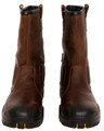 JCB Denstone Mens Non-Metal Toe/Midsole Safety Work Rigger Boots, sturdy brown leather work boots with black rubber toe and midsole protection, slip-resistant soles, and pull-on loops for easy wear.