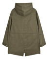 Lambretta Mens Shower Resistant Hooded Classic Badge Fishtail Parka, back view showing olive green waterproof jacket with a hood and fishtail design.