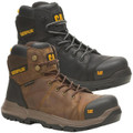 Caterpillar Crossrail 2.0 Mens Composite Toe Work Safety Boots, pair of black and brown sturdy boots with reinforced toes and durable soles.