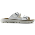 Birkenstock Bilbao Birko Flor Mens Slip On Work Kitchen Garden Sandals - Regular Width, white slip-on sandals with adjustable straps and a cushioned footbed.
