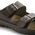 Birkenstock Bilbao Birko Flor Men's Slip-On Work Kitchen Garden Sandals - Regular Width, close-up of the sandal's adjustable straps with metallic buckles and cushioned footbed for comfort.
