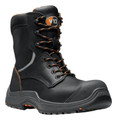 V12 Avenger Mens Side Zip S3 Composite Toe Midsole Work Boots, black safety work boot with side zip and orange accents.