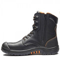 V12 Avenger Mens Side Zip S3 Composite Toe Midsole Work Boots, black safety work boot with side zipper and rugged sole for industrial safety and durability.