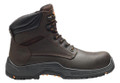 V12 Bison Mens Safety Work Composite Toe Midsole S3 Ankle Boots, rugged brown leather work boots with black outsole and orange accents, featuring ankle support and durable design.