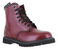 Grinders Cedric CS Mens Classic Mid Ankle Derby Boots, Burgundy leather work boots with black laces and rugged rubber sole.