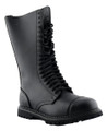 Grinders King CS Mens 20 Eyelet Classic Tall Mid Calf Derby Boots, black leather combat style boots with lace-up front and sturdy rubber sole.