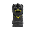 PUMA Safety PUMA Rock Mid Mens Composite Toe Midsole S3 Work Safety Boots, front view of the black high-top safety boot with yellow PUMA logo and detailed midsole.