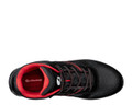Albatros Clifton Mens Composite Toe Midsole S3 Work Safety Boots, top view of black and red safety work boots with laces and reinforced toe cap.