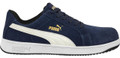 PUMA Safety PUMA Iconic Suede Mens Safety Composite Toe Midsole S1P Work Trainers, navy blue work shoes with white PUMA logo stripe and black outsole.