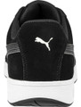 PUMA Safety PUMA Iconic Suede Mens Safety Composite Toe Midsole S1P Work Trainers, black and white athletic shoe with suede upper, padded collar, and PUMA logo on the heel.