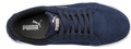 PUMA Safety PUMA Iconic Suede Mens Safety Composite Toe Midsole S1P Work Trainers, top view of navy blue safety trainers with lace-up design and white sole.