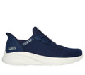 Skechers Bobs Squad Chaos Daily Hype Mens Slip-Ins Casual Trainers, navy blue sneaker with white sole, featuring a streamlined design and breathable mesh upper for everyday comfort.