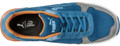 PUMA Safety PUMA FrontSide Mens Safety Composite Toe Midsole S1P Work Trainers, top view showing blue and gray athletic safety shoes with orange accents and laced design suitable for industrial safety.