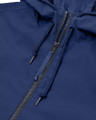 Lambretta Riley Mens Hooded Lightweight MOD SKA Coat Jacket, close-up of the dark blue lightweight jacket showing the zipper and drawstring hood details.