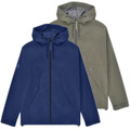 Lambretta Riley Mens Hooded Lightweight MOD SKA Coat Jacket, image showing two stylish lightweight hooded jackets in blue and olive green colors with zip fastening, drawstrings, front pockets, and buttoned cuffs.